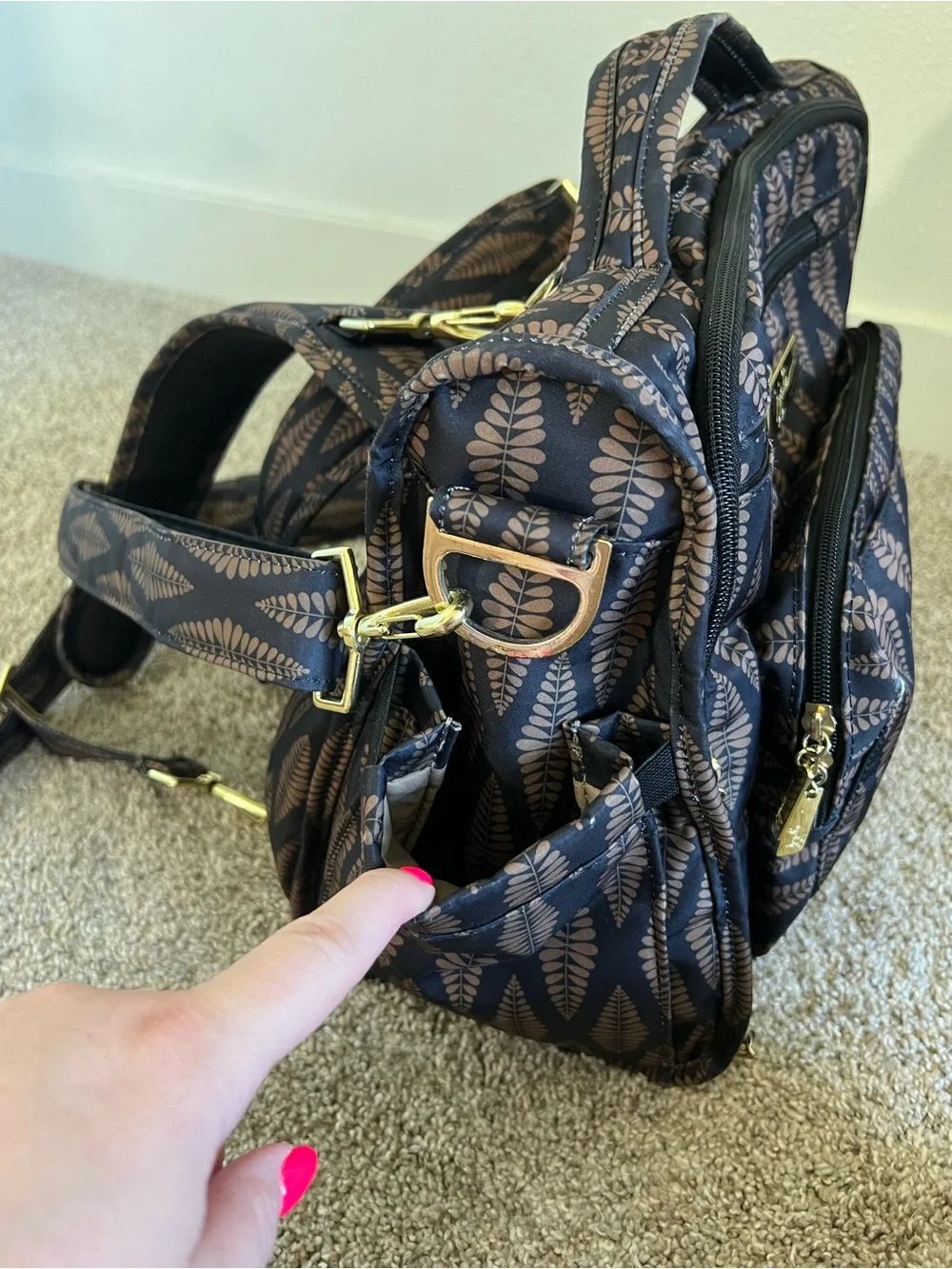 Ju-Ju-Be Brown Patterned Satchel Diaper Bag with Gold Hardware